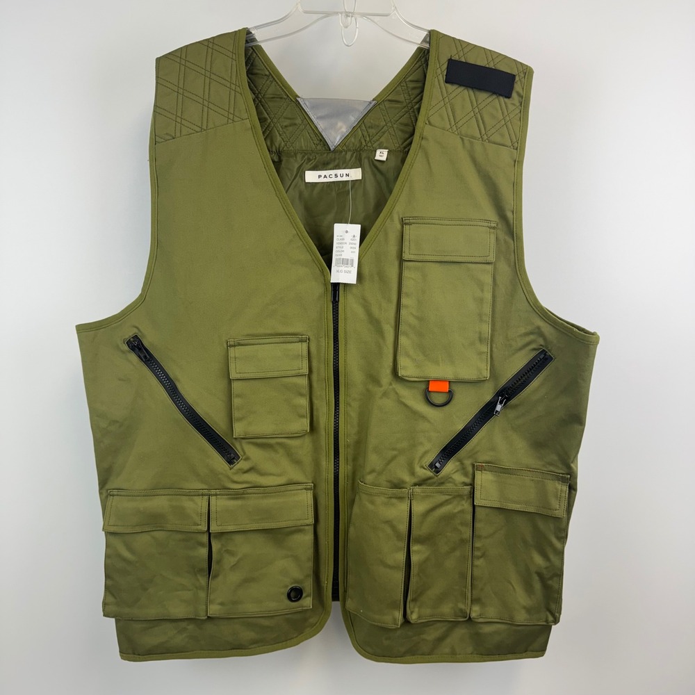 PacSun Utility Vest Men XL Olive Tactical Multi Pocket Streetwear NWT